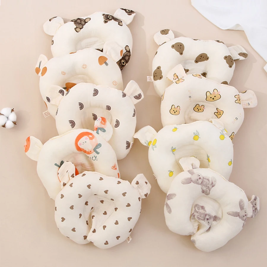 Babykissen, Cartoon-Druck, niedliche kleine Ohrdekoration, weiche, atmungsaktive U-förmige Kissen für Kleinkinder von 1–3 Jahren, 20 x 25 cm