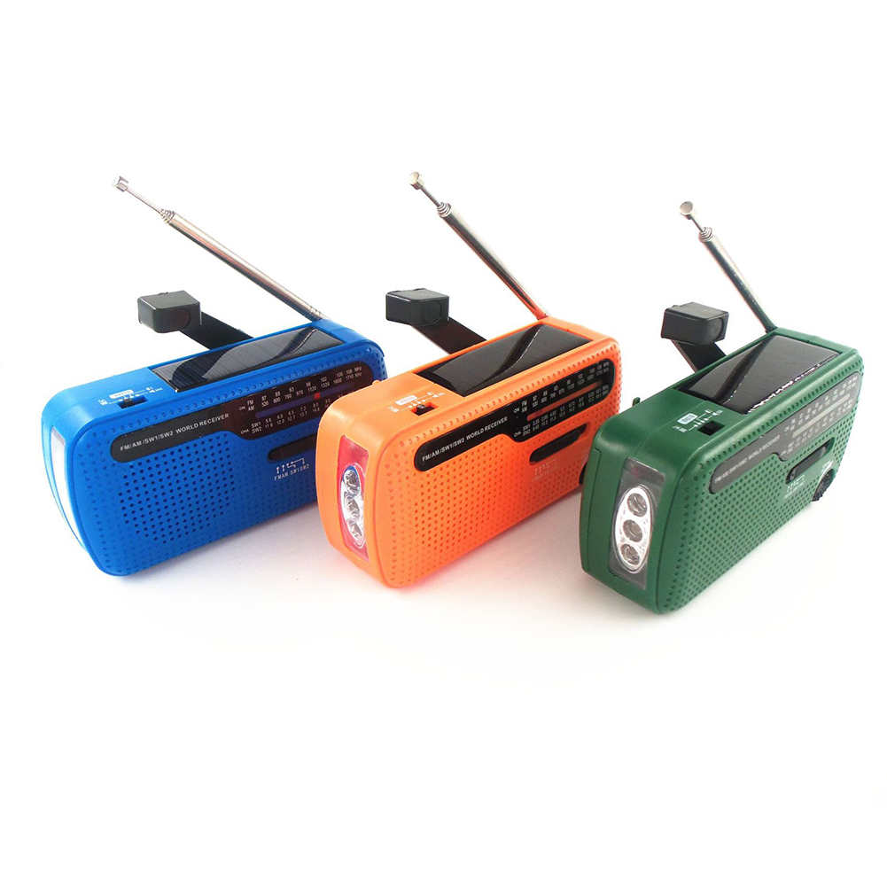 Multifunctional Hand Crank Solar Powered Radio AM/FM/SW Weather Radio Emergency LED Flashlight Power Bank USB Cellphone Charger