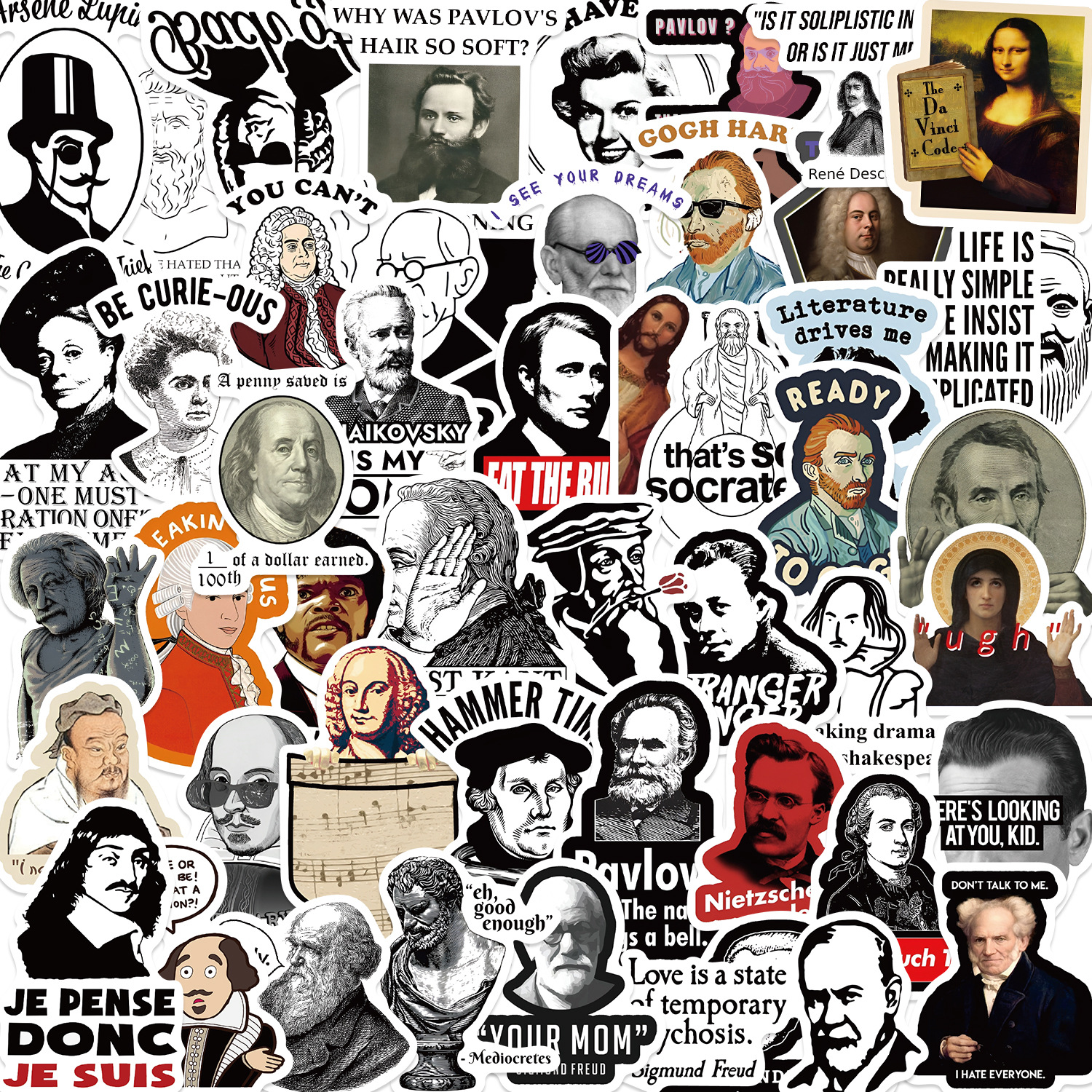 50Pcs World Philosophy Writers and Celebrities Stickers Paintings DIY Waterproof Stickers Decorate Laptop Guitar Skateboard: Default Title