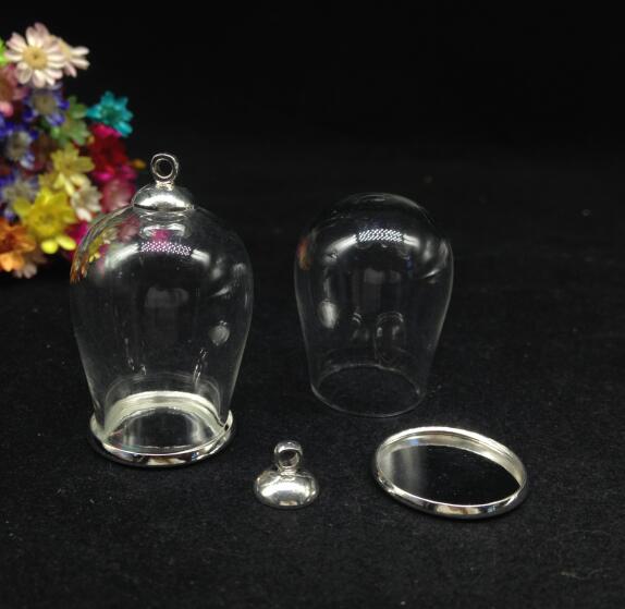 Cloche ovale arc de shap 5 pièces | Bouteille de souhait, bocaux de base classique, bouchon de verre, collier pendentif, globe de verre, dôme de bulle: silver classic cap