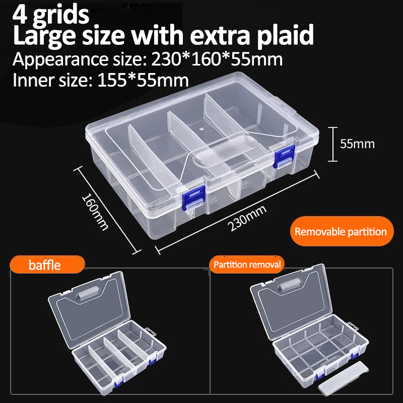 Transparante plastic doos Grote capaciteit Compartiment Organizer Box Onderdeel Gereedschapskist Meercellige materiaal Model Accessoires Opbergdoos: Bruin