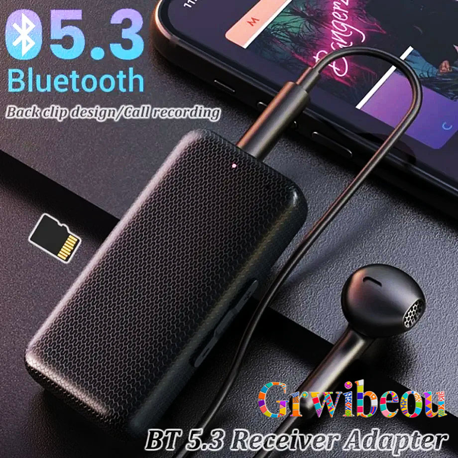 Bluetooth 5.3 Car Receiver Adapter Call 3.5mm AUX Jacks Audio Lossless Music Receiver HandsFree Call Recording Support TF Card