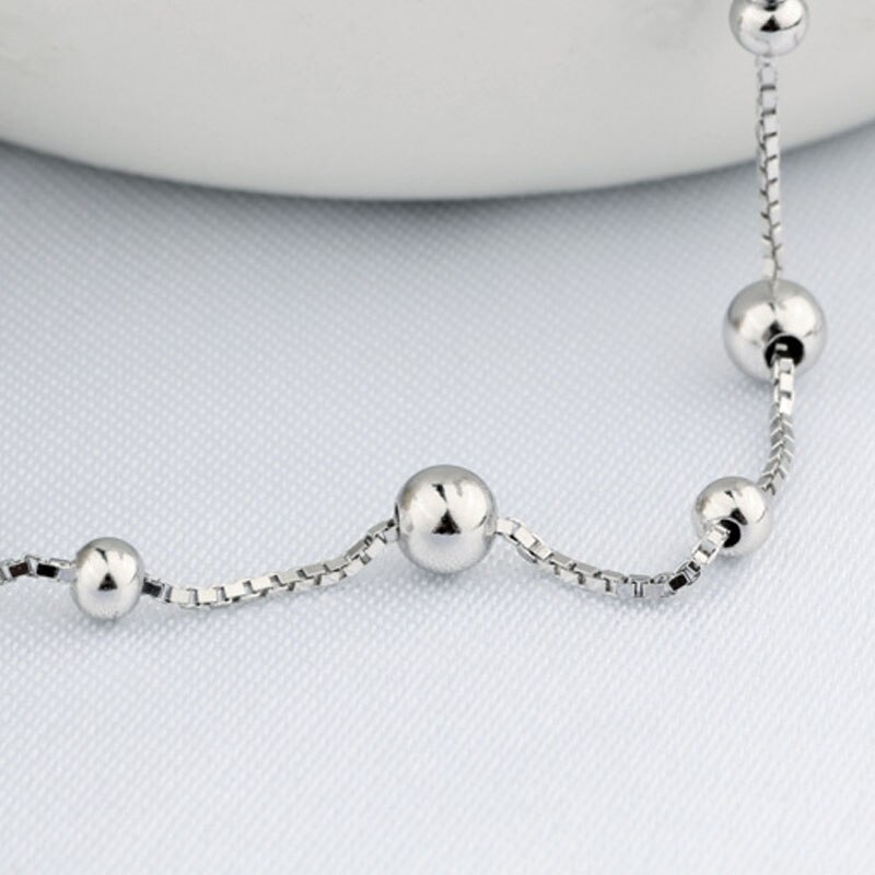 Echt Echt Puur Massief 925 Sterling Zilveren Enkelbanden Voor Vrouwen Strand Sieraden Bohemian Ronde Bal Kralen Vrouwelijke Voet Enkelband Ketting