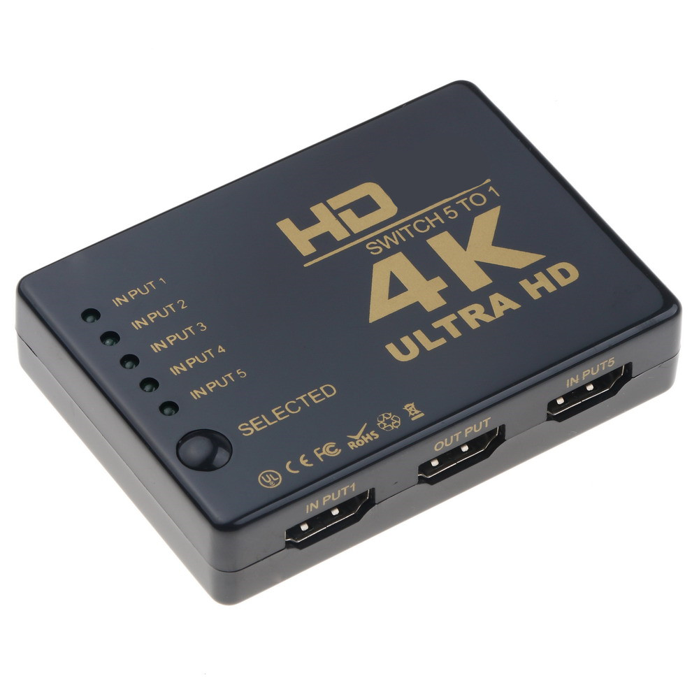 Mini HD Switcher 4K HD 1080P 3/5 Port HD Switch Selector Splitter With Hub IR Remote Controller For HDTV DVD TV BOX