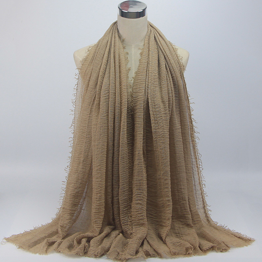 women solid Premium Viscose Maxi Crinkle Cloud Hijab Scarf Shawl Soft Islam Muslim solid color soft women scarf #924: Khaki 19
