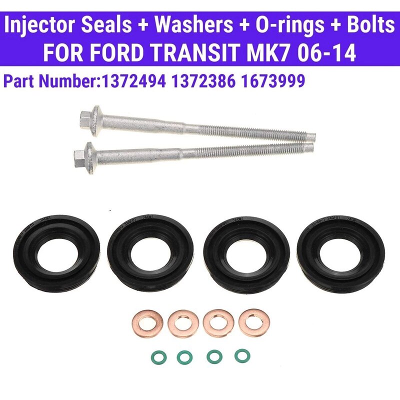14Pcs Metal Fuel Injector Seals Washers Rubber O Rings Bolts Fuel Inject Seals Repair Kit for Ford Transit MK7 2.2 TDCi
