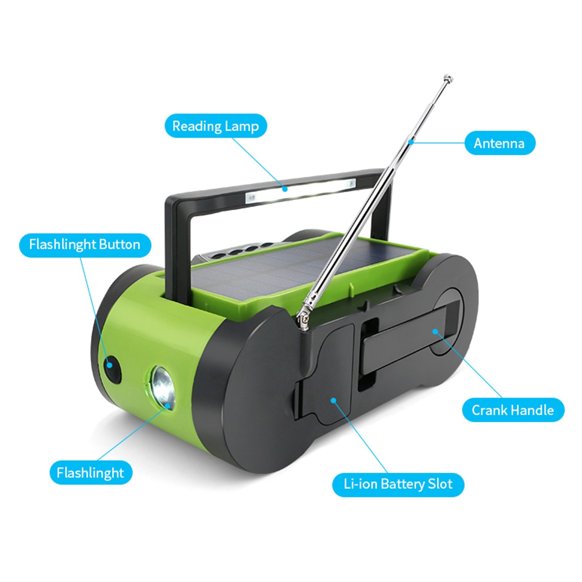 Solar Power Portable Radio 2000mAh Rechargeable WB Crank Emergency Power Bank Hand Crank Self Powered AM/FM Weather
