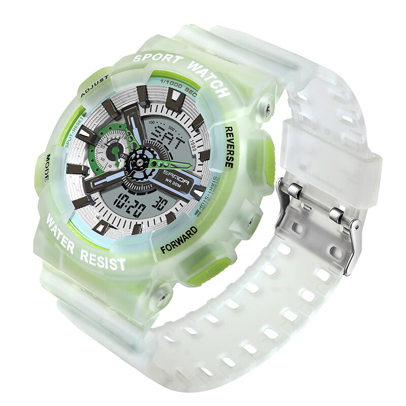 Vrouwen Mannen Quartz Horloge Digitale Sport Stopwatch Klokken Waterbestendig Vrouw Horloges Voor Meisje Man relogios: green