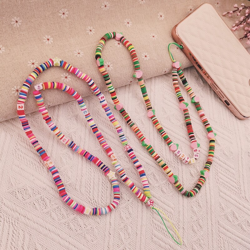 Long Flower Soft Circle Beaded Lanyard Anti-Lost Lanyard Trendy Crystal Stone Beads Mobile Phone Chain for Girls Cellphone Strap