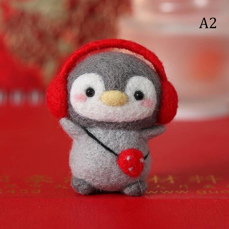 Onvoltooide Vilt Kit Grappige Feestelijke Kerst Jaar Pinguïn Wol Naald Vilt Kit Pakket Diy Handgemaakte Pop Speelgoed: Earphone Penguin
