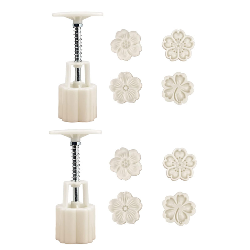 Mooncake-Formpresse mit Stempeln, Blumenmuster, Mooncake-Hersteller zum Backen, DIY, Gebäck, Kekse und Nachspeisen, Kuchendekorationswerkzeuge: Beige