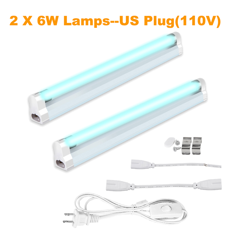 LED Light Bulb T5 Tube 6W/8W Ultraviolet Germicidal Lamp Sterilizer Kill Dust Mite Bactericidal Quartz Lamp For Bedroom Hospital: 2PCS 6W 110V US Plug