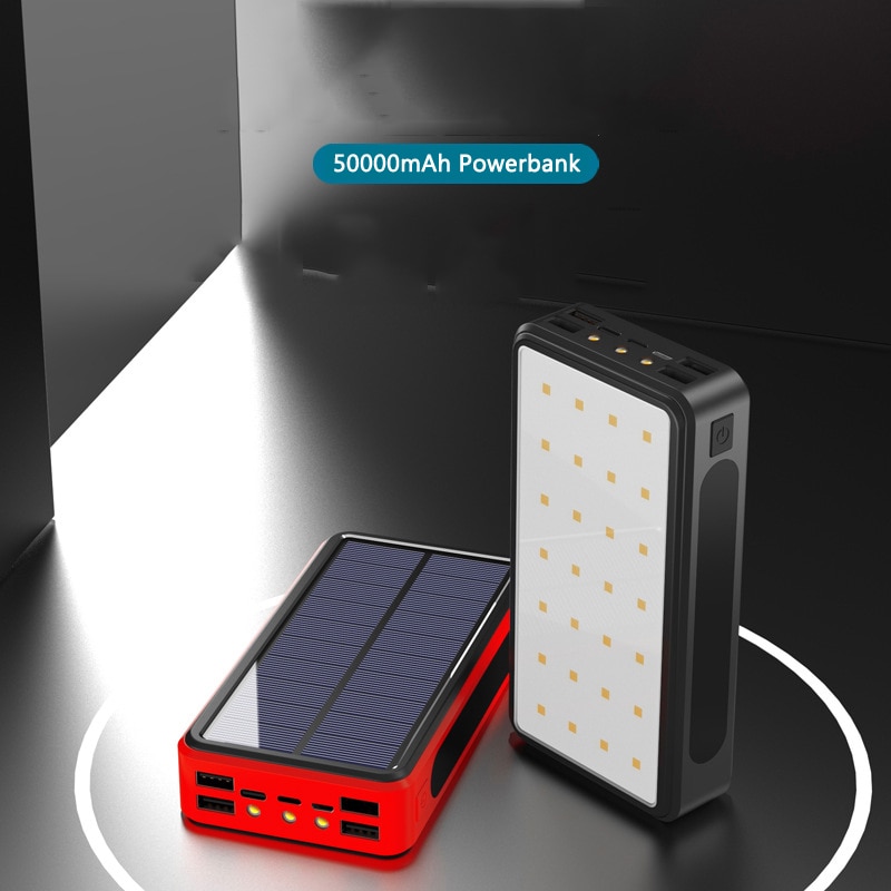 Banco de energía Solar de 50000mAh, 4 USB tipo C, Banco de energía con luz LED potente para acampar, Banco de energía portátil para iPhone 11 X iPad