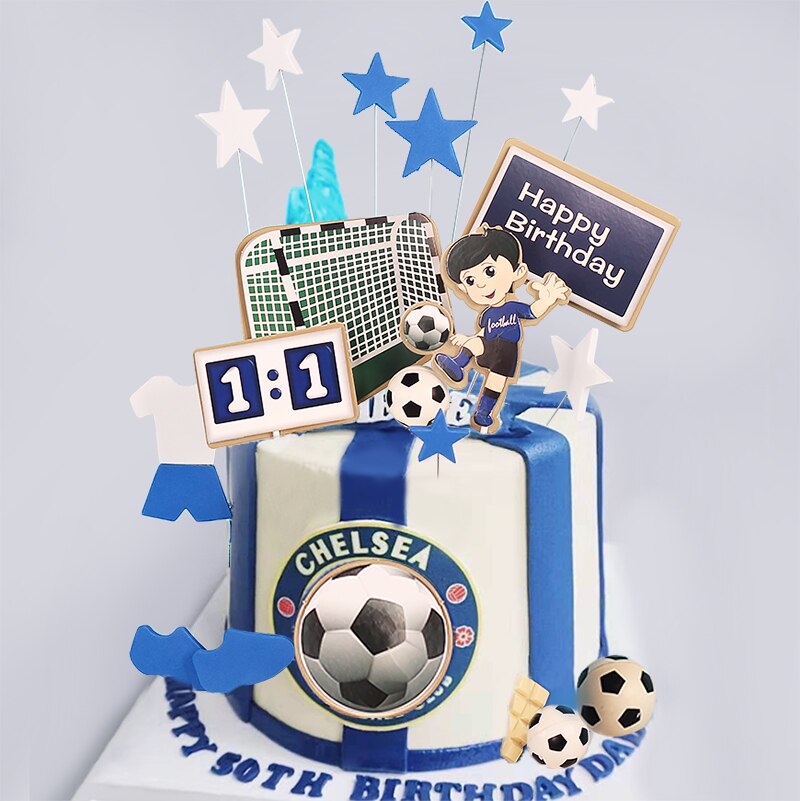 Gutt fotball sport tema gratulerer med dagen kake topper tegneserie barn fotball bursdagskake dekorasjon festrekvisita