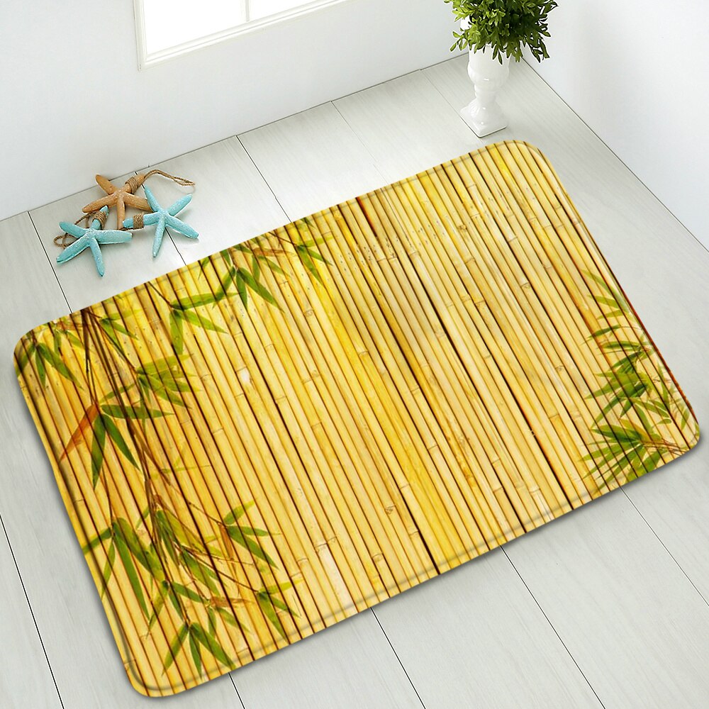 Groene Bamboe Bloem Antislip Badmat Deurmat Douche Floor Mat Keuken Tapijt Strand Kleed Flanel Print Voor Slaapkamer badkamer Decor: 943J