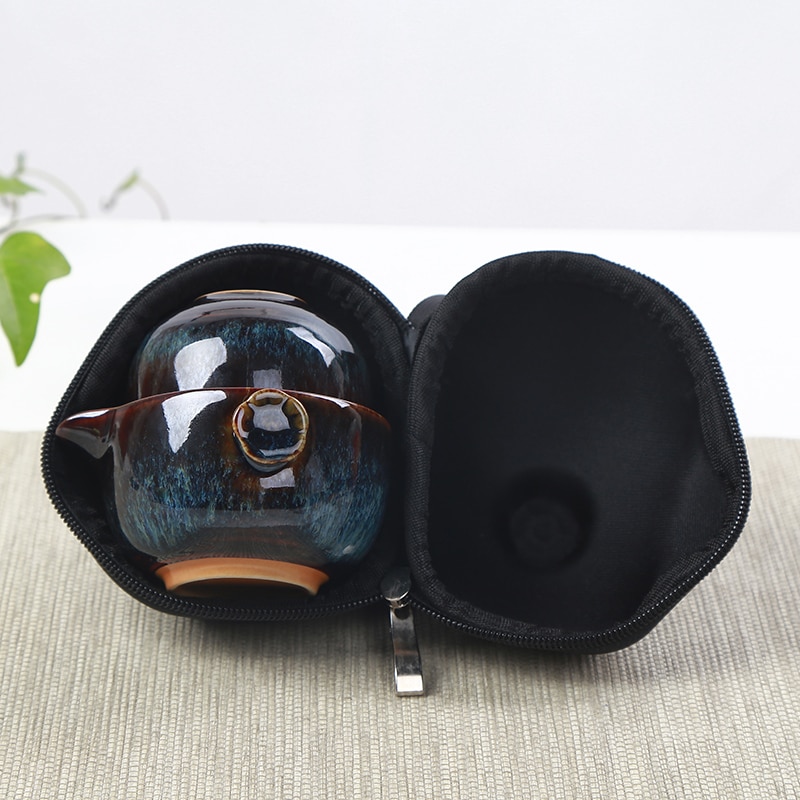 Chinese Kung Fu Tea Set Ceramic Portable Teapot Set Outdoor Travel Gaiwan Tea Cups of Tea Ceremony Teacup Fine