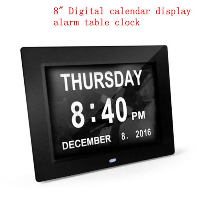 8 LED Large Digital Wall Calendar Time Day Week Year Display Clock White/Black