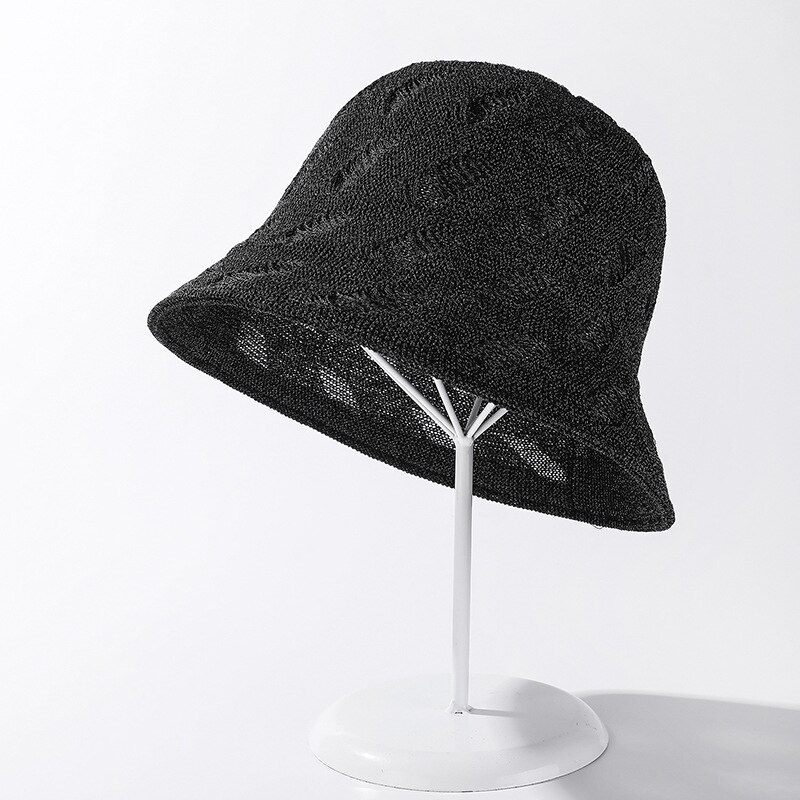 COKK Bucket Hat Summer Double Sided Knitted Hollow Leaf Breathable Fishing Hats For Women Gorros Bob Sun Hat Cap