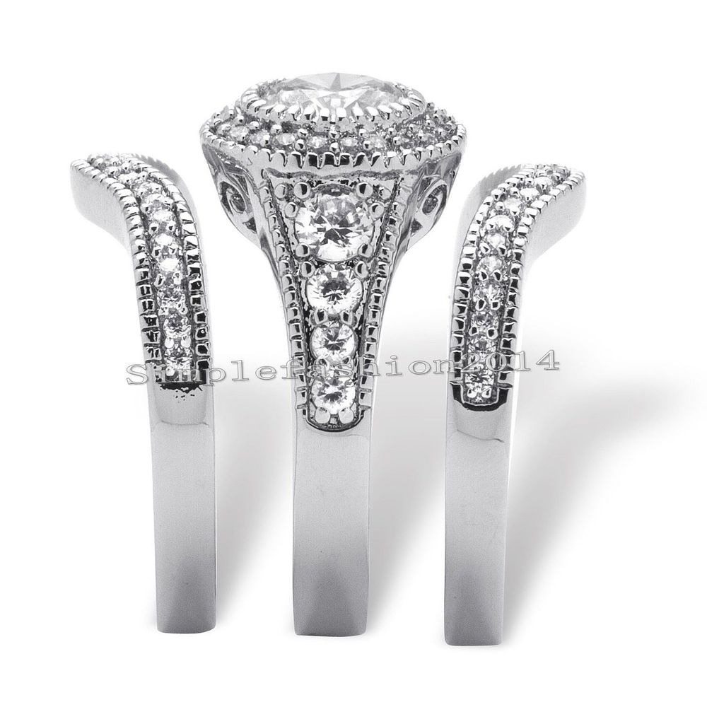 Size 5-11 6mm 5A CZ 10KT gold filled Round Cut Simulated stones Wedding 3 IN1 Ring set choucong