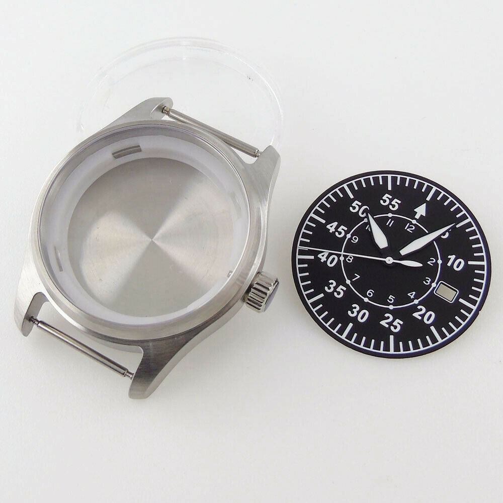 39mm sapphire glass pilot diving Watch Case black dial fit Japan NH35A NH36A MOVEMENT