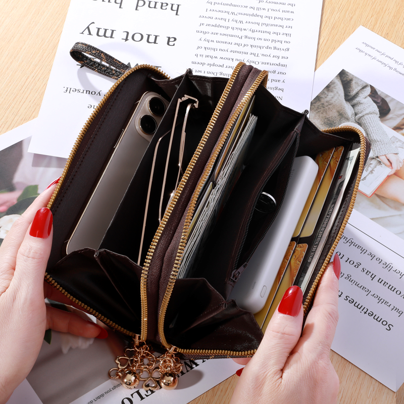 Einfache lange Brieftasche mit großem Fassung vermögen, Reiß verschluss aus Kunstleder, lässige multifunktion ale Clutch-Tasche