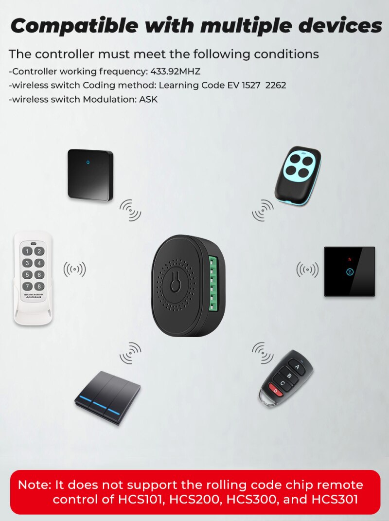 16A Mini 433MHZ Wireless Switch Module Support 2-way Control Timing Function On-off Switch With Wireless Remote Controller