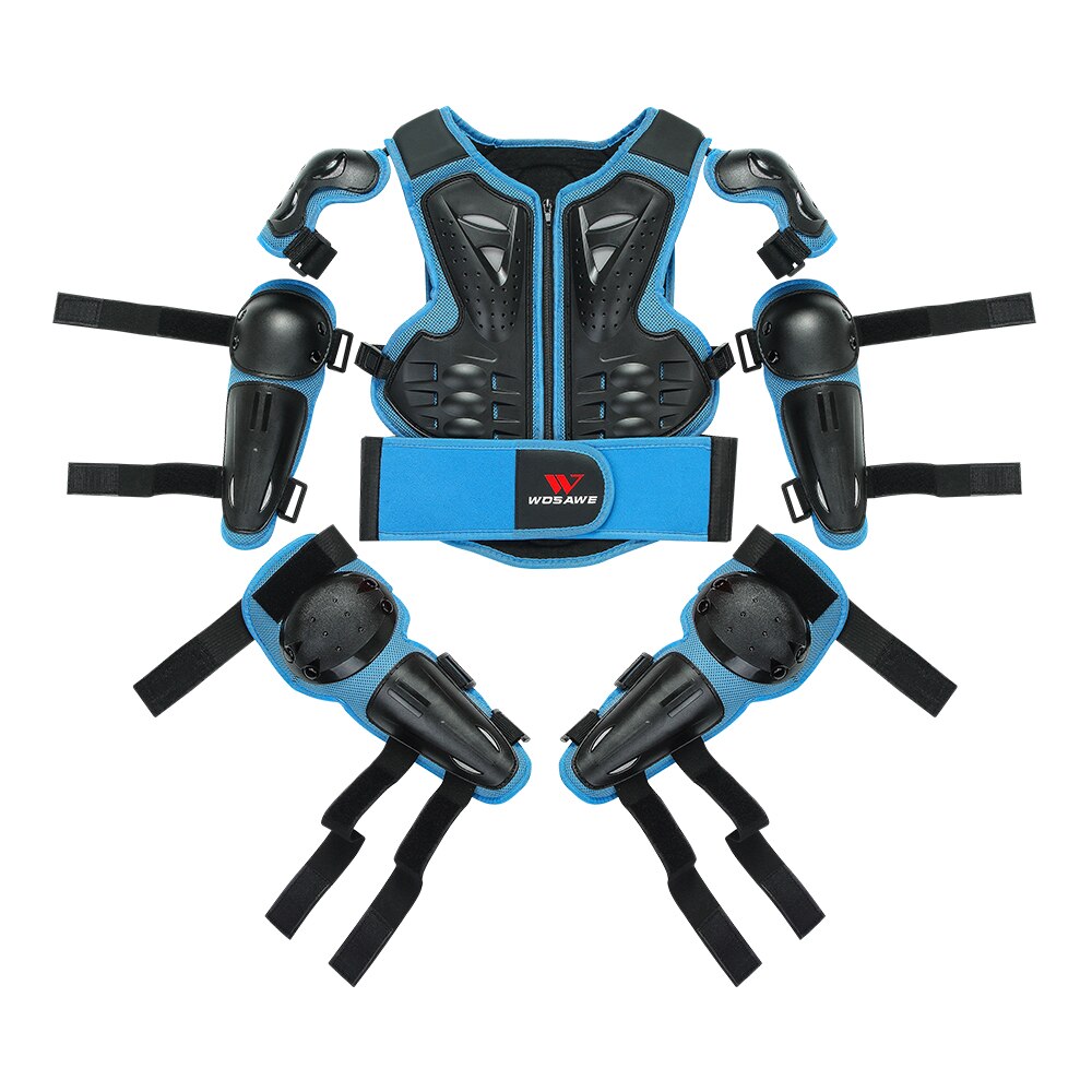 Wosawe Kinderen Elleboog En Kniebeschermers Armor Jacket Fietsen Bescherming Gear Mtb Kniebeschermers 5Pcs Set: 5pcs Set Blue