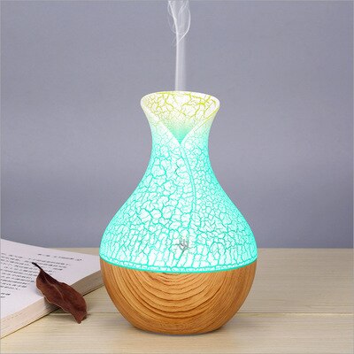 Aroma diffuser met essentiële olie, superluchtbevochtiger met houtnerf, 7 kleuren led-verlichting voor thuiskantoor: Wit