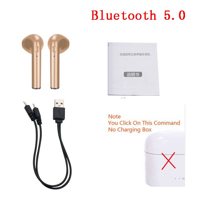 Dual oído Mini Inear I7S TWS auriculares Bluetooth auriculares inalámbricos auricular para teléfono Android solo fone de ouvido: Gold twins