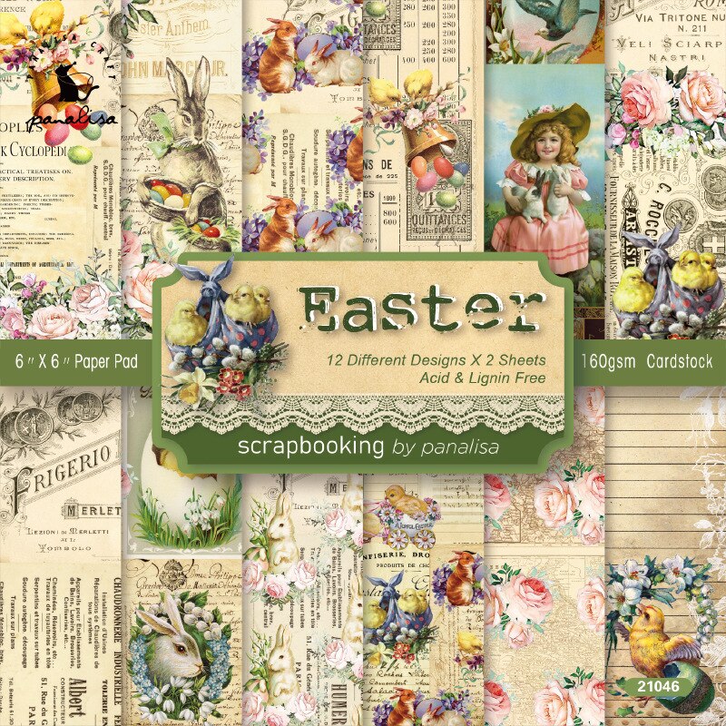 Easter Rabbit Series Material Craft Paper Packs Scrapbooking Happy Planner DIY Card Decoration Photo Albums: 24Sheets
