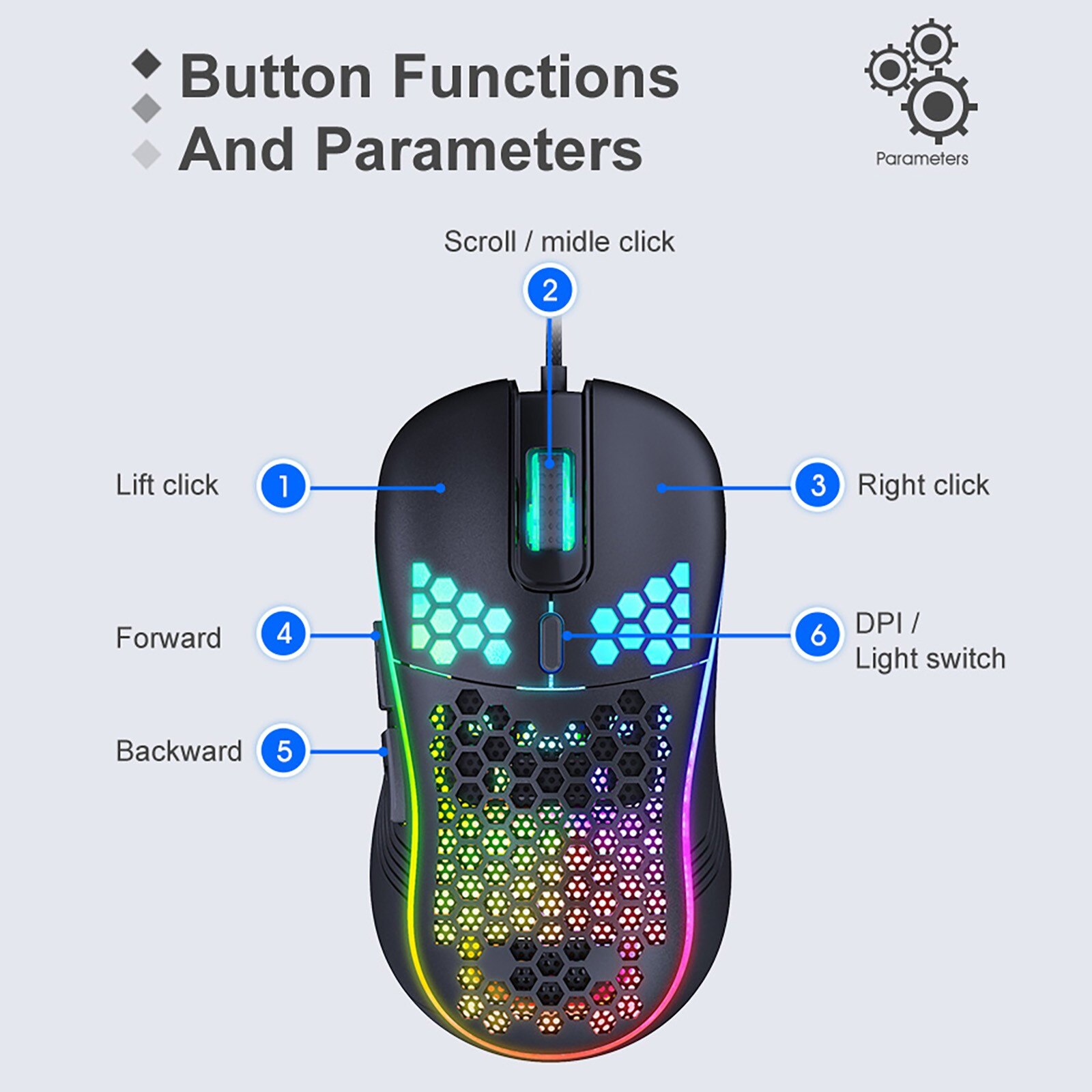 Ergonomic Wired Gaming Mouse Apedra T98 Game Chip Mouse Program Mable Four Gear Adjustable DPI Gamer Mice for PC