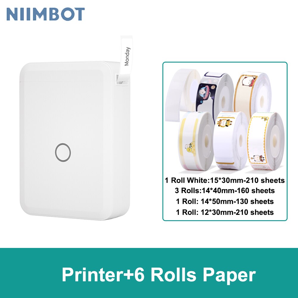 Niimbot D110 Label Maker Machine Mini Pocket Thermal Label Printer All in One BT Connect Prince DIY Date Sticker Label Machine: White-set 5