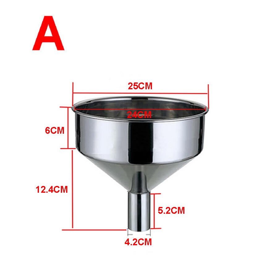 Embudo grande de acero inoxidable, accesorio de metal para vino, embudo de combustible, cinturón extra grande, 25cm: A