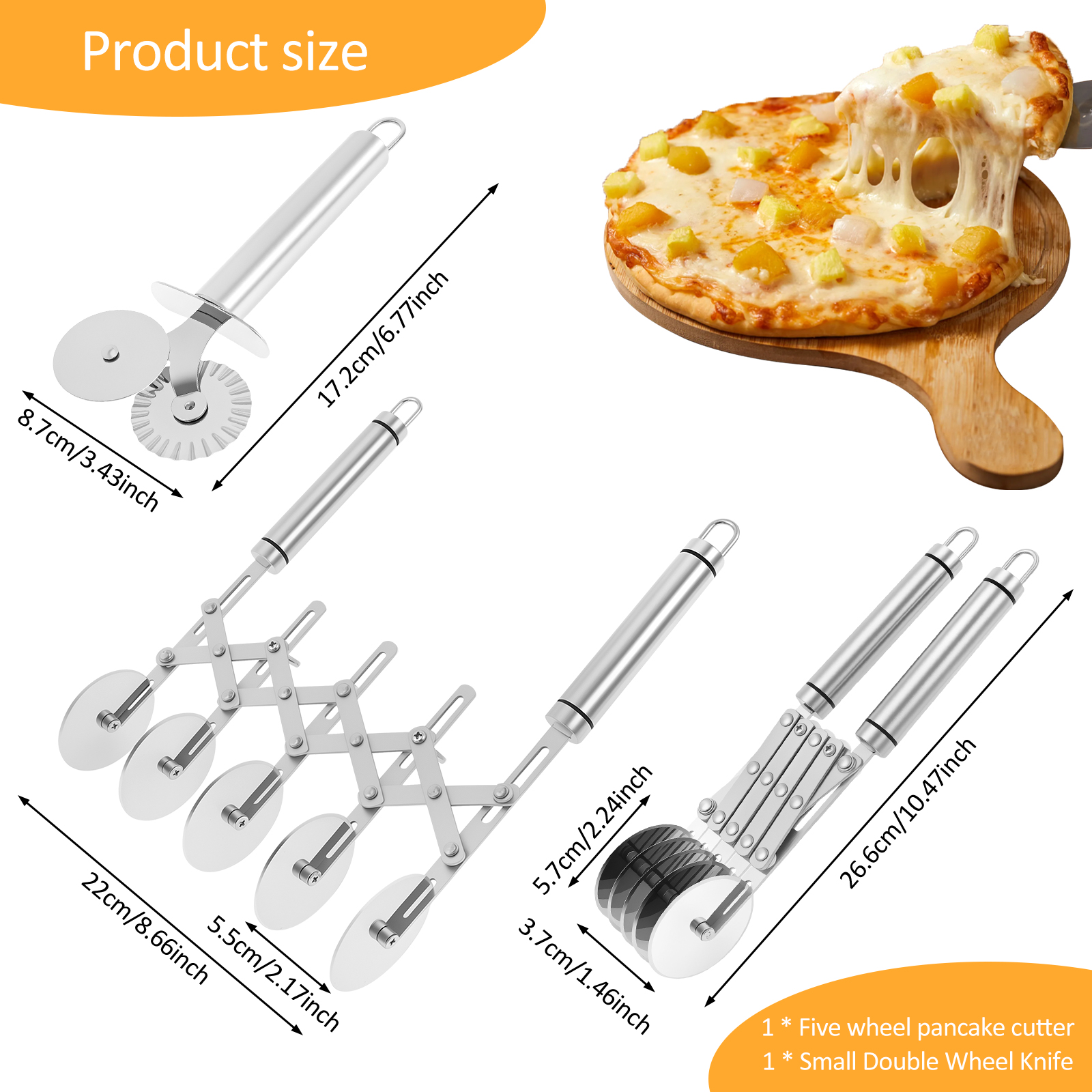 Roestvrij pizzasnijder Multifunctionele 5-wiel pizzasnijder Stevige ronde deegsnijder Roller Antislip Cookie Gebakmesverdeler