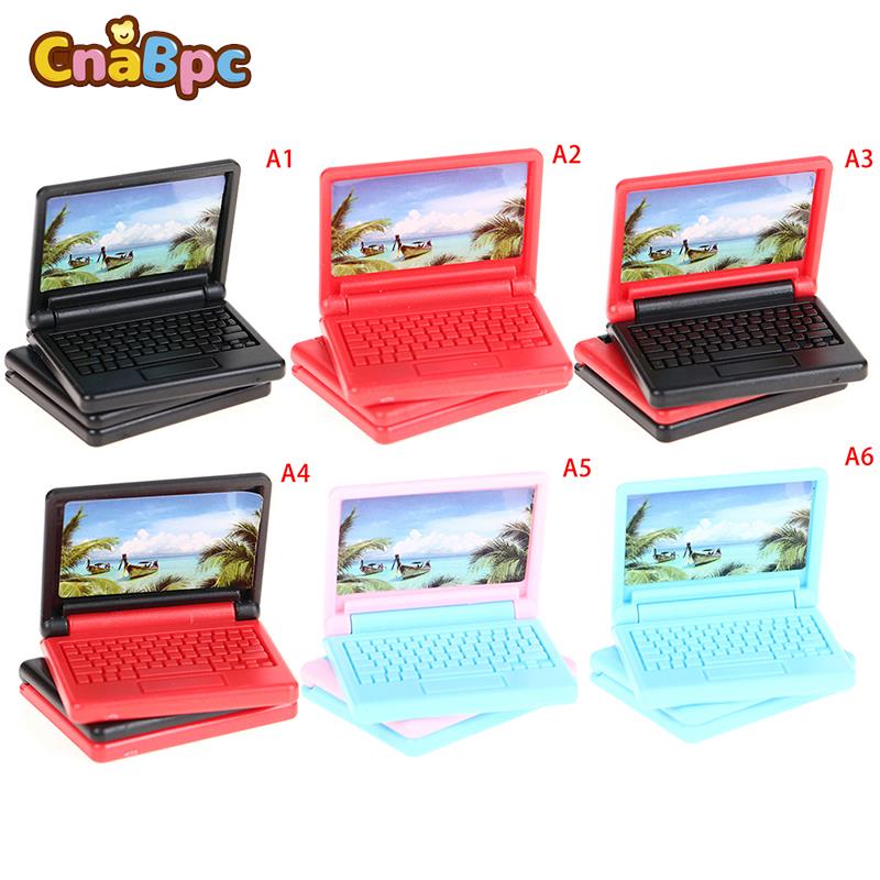 Casa de muñecas plegable para niños, muebles de ordenador en miniatura, modernos, de juguete, accesorios de ordenador portátil, 2 unids/set por juego