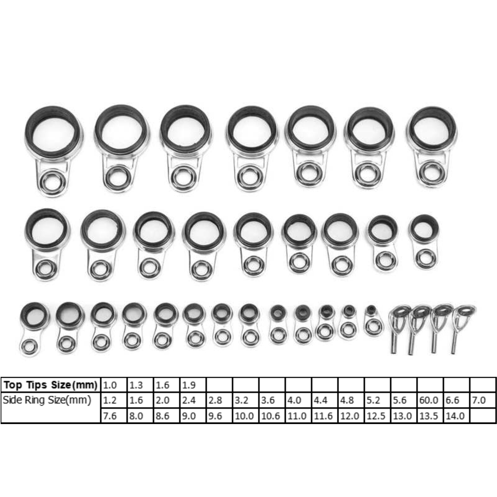 Fishing Rod Guides Line Ring Top Tip Telescopic Fishing Rod Guides Top Ring Set Raft Fishing Accessories: 33Pcs 1-14mm