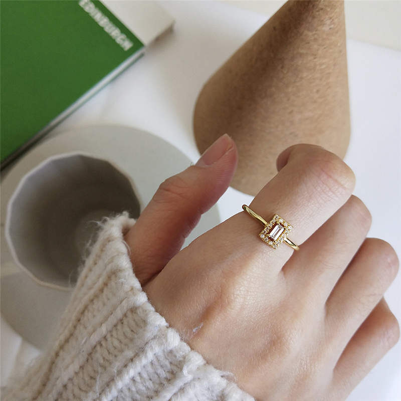 Inzatt echte 925 sterling zilveren minimalistische bloem zorcon ring voor vrouwen schattige fijne sieraden accessoires: Vierkant
