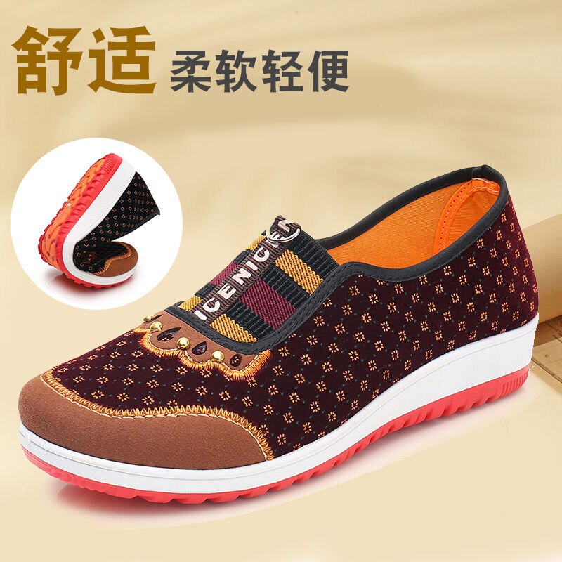 Style vieux Beijing tissu chaussures femmes fond souple antidérapant moyen-âge loisirs tissu fond plat maman chaussures femme chaussures