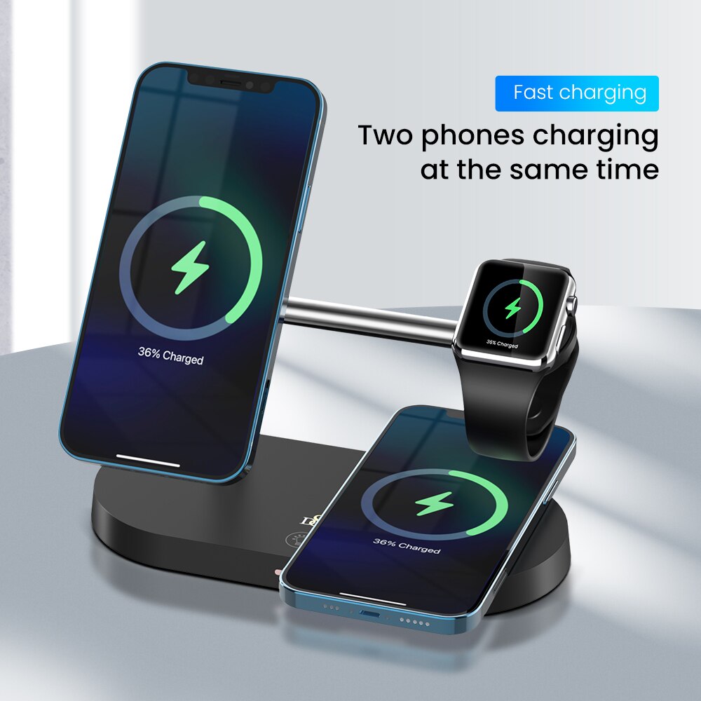 D8 3 In 1 Magnetische Draadloze Oplader 15W Snelle Laadstation Voor Iphone Oplader Voor Iphone 12 Serie Apple horloge Airpods Pro