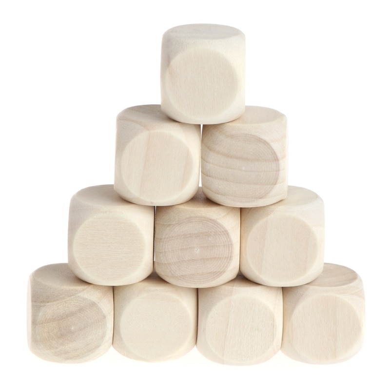 10Pcs/Set 6 Sided Blank Wood Dice Party Family DIY Games Printing Engraving Kid Toys