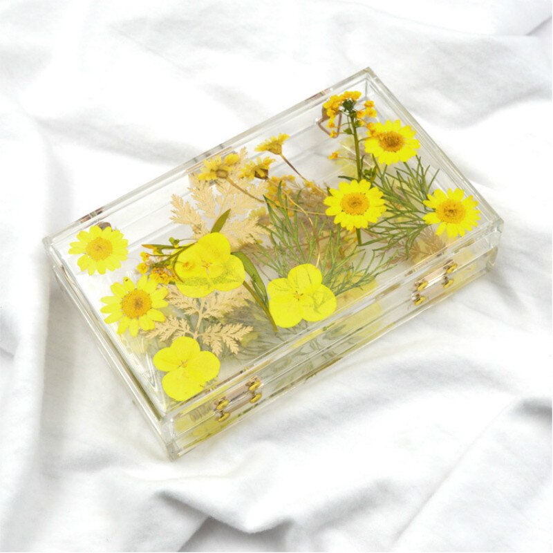 Daisy Flower Women Evening Bag Transparent Acrylic Handbag Wedding Party Bride Purse Clear Box Clutch Chain Shoulder Bag