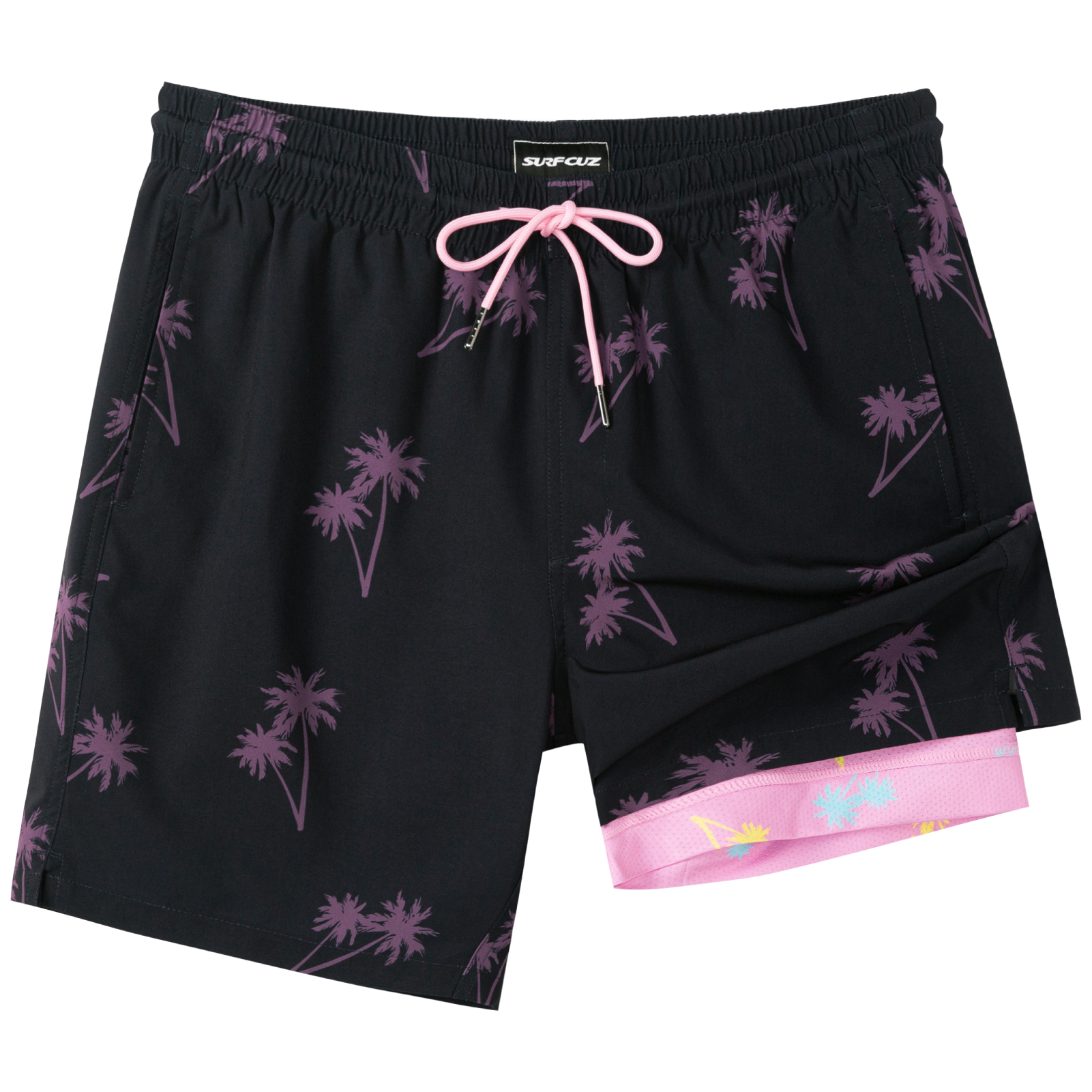 SURF CUZ Mens Swim Trunks with Compression Liner Quick Dry Swim Shorts 7" Swimming Trunks Stretch Bathing Suit Boardshorts