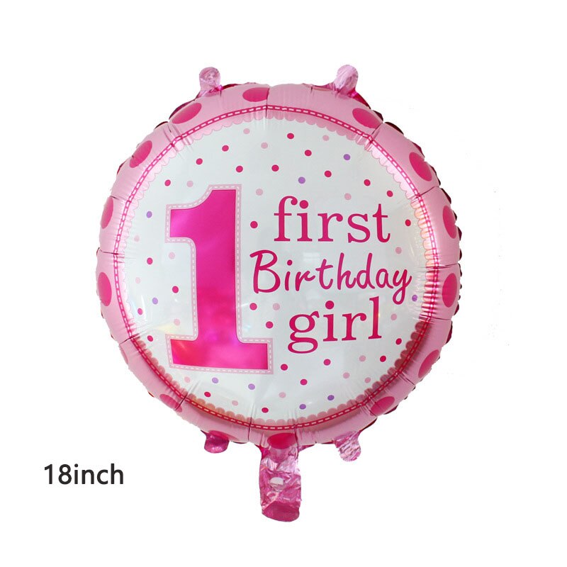 18/22inch Round 1st Birthday Balloon Baby Boy Girl First Birthday Foil Mylar Helium Air Ball Kids Baby Party Set Decorations: A