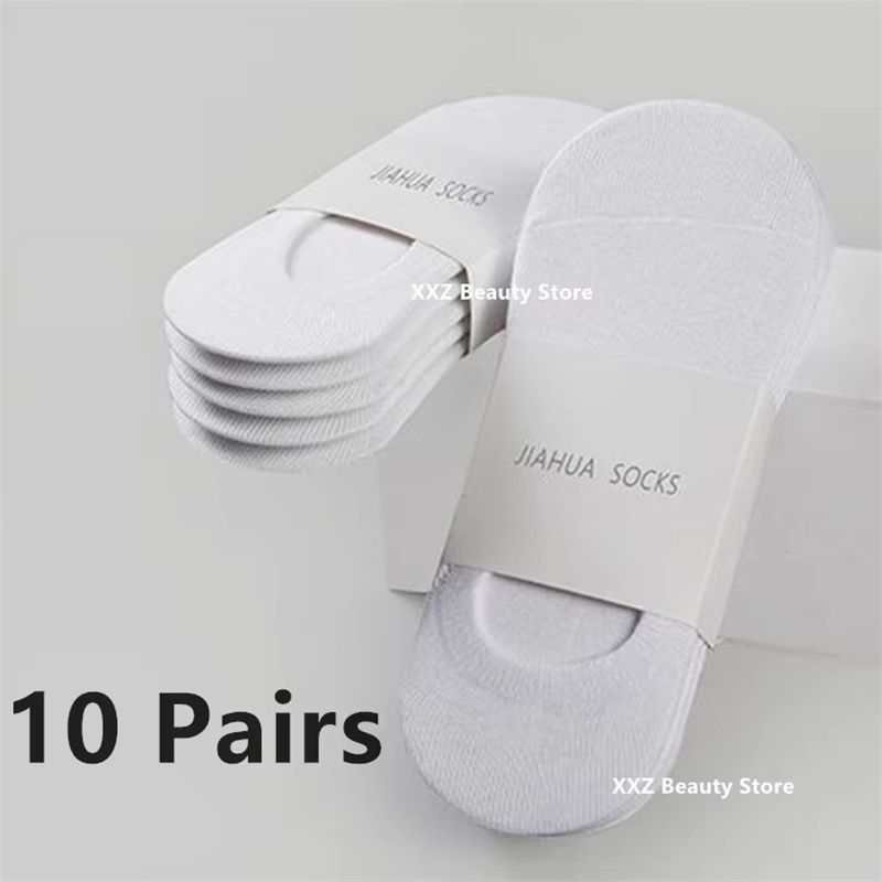 1/5/10/20 pares de calcetines náuticos de verano y otoño para hombres y mujeres, calcetines invisibles de algodón de silicona antideslizantes, calcetines tobilleros para hombre, zapatillas: Verde y blanco