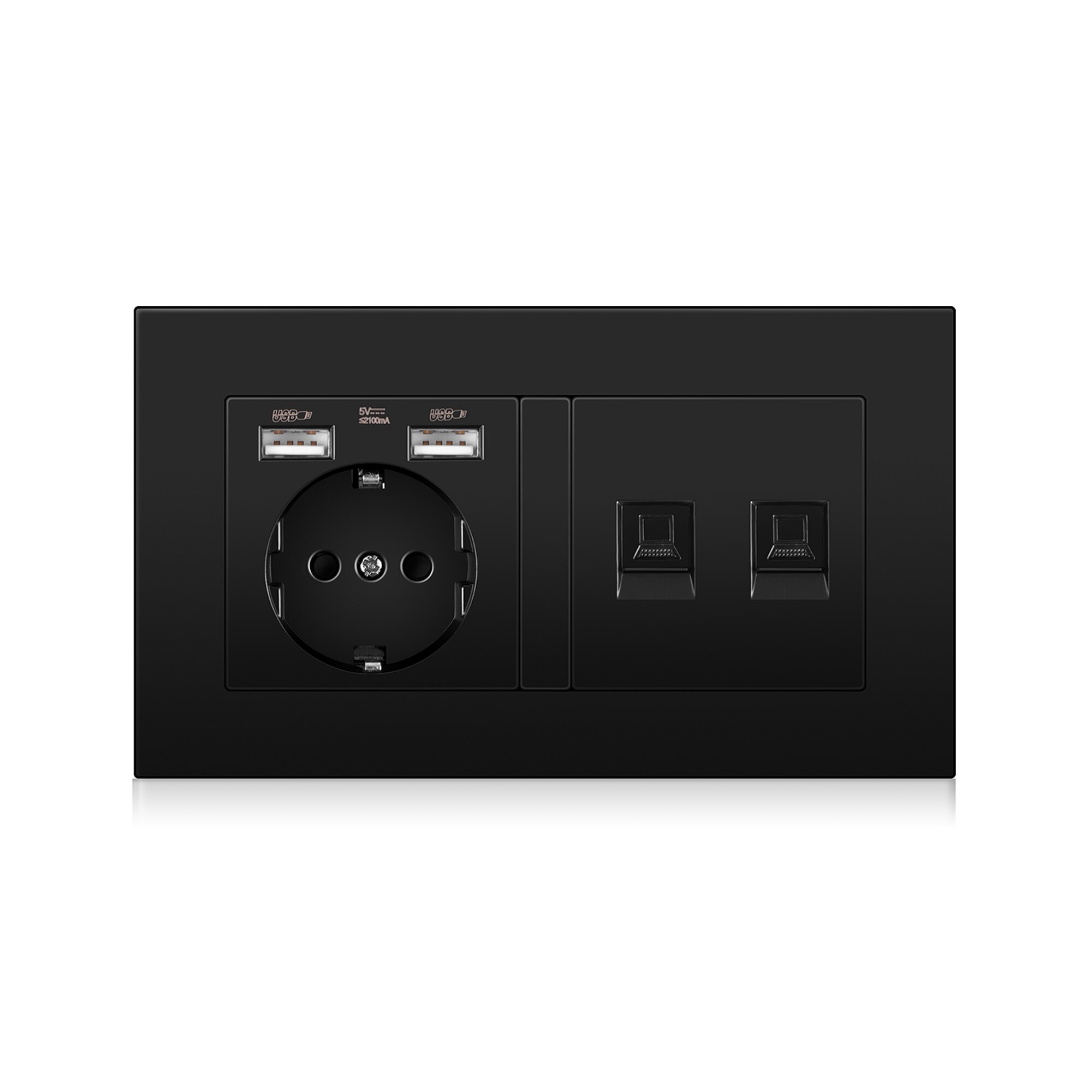 Germany home Wall Power Socket With DIY socket RJ45 switch TV computer Retardant PC panel 146*86mm Electricity outlet,Black: Socket2computer