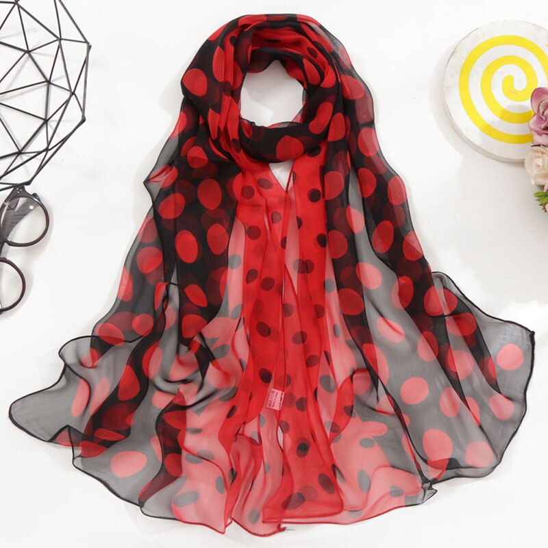 Foulard en mousseline de soie georgette à pois pour femme, long châle bandana, fin, pour l'été: 11