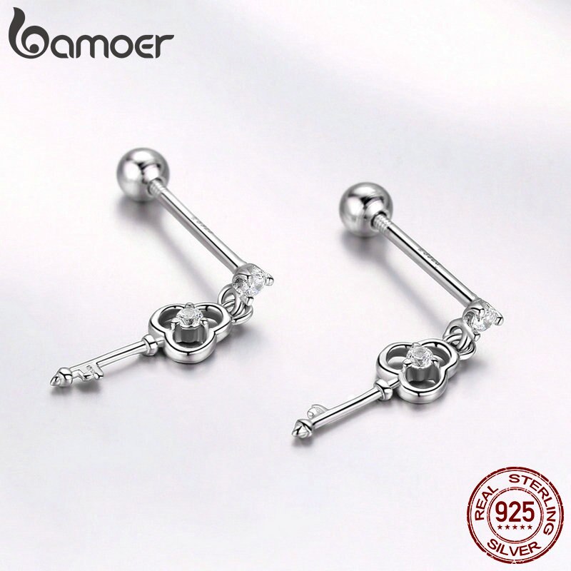 BAMOER exquisitos pendientes de tuerca pequeños con forma de corazón de plata de ley 100% para mujeres, boda, compromiso, de joyería de plata SCE539