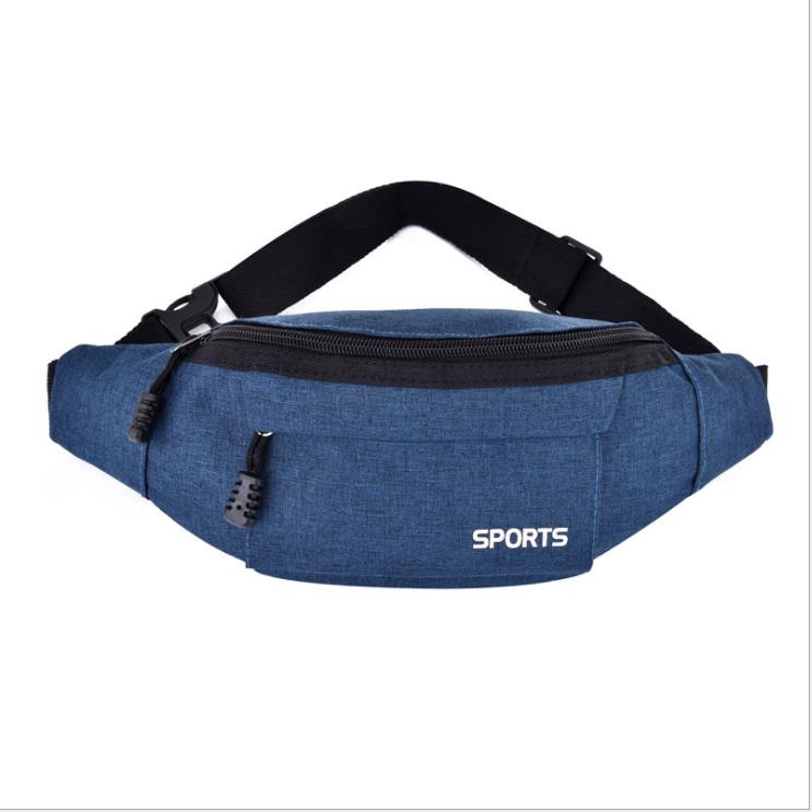 casual Fanny pack men's women's sports running Oxford cloth bag Solid travel chest bag purse: Blue