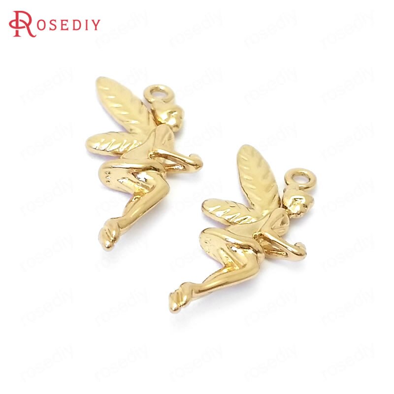 (39117)10pz 20x10MM 24K colore Oro in Ottone ottavino Angelo Pendenti E Ciondoli Pendenti con Gemme E Perle Forniture Creazione di Gioielli Fai Da Te Risultati accessori