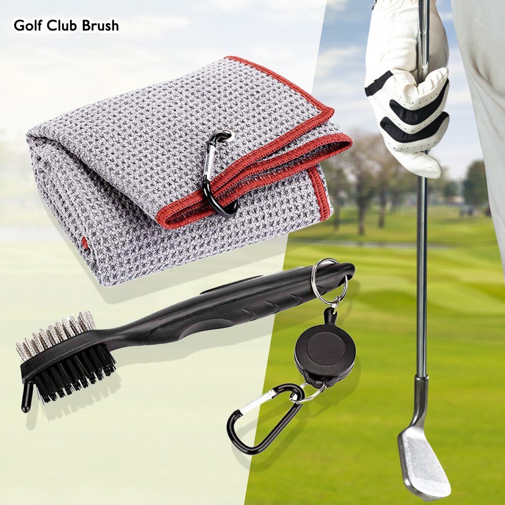 Golf Club Brush Towel Cleaner Kit 2 Sided Putter Wedge Ball Groove Cleaning Tool for Outdoor Exercise Sport Ornaments